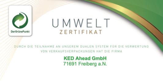 Umweltzertifikat 2025 von Der Grüne Punkt für die KED Ahead GmbH